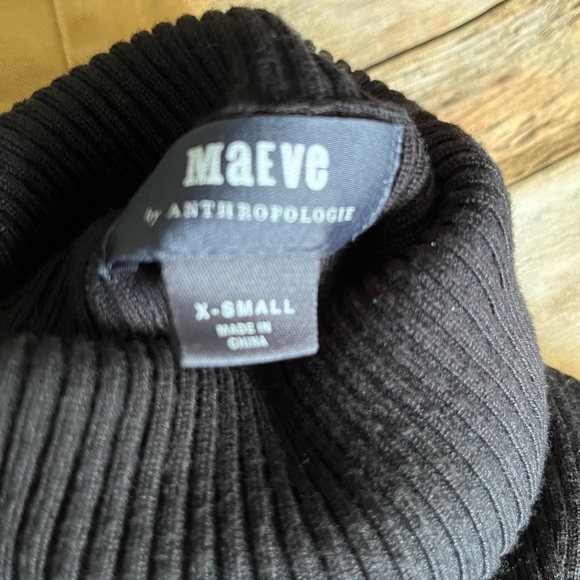 Maeve by Anthropologie Black Ribbed Turtleneck Slit Sleeve Size XS - Picture 7 of 8
